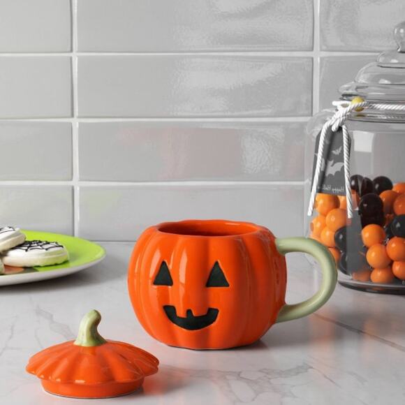 NWT Pumpkin Jack O Lantern Figural Halloween Mug with Lid 9.5 oz Hyde and Eek - Picture 2 of 4